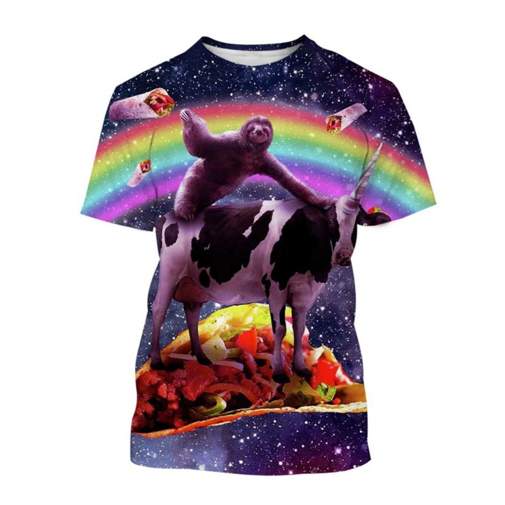 Baibao QIQI Heren T-shirt Grappig Dierlijk Patroon Korte Mouw Schattig 3D Print Casual T-shirt Ronde Hals Top Straatmode Zomer Herenkleding XXXL