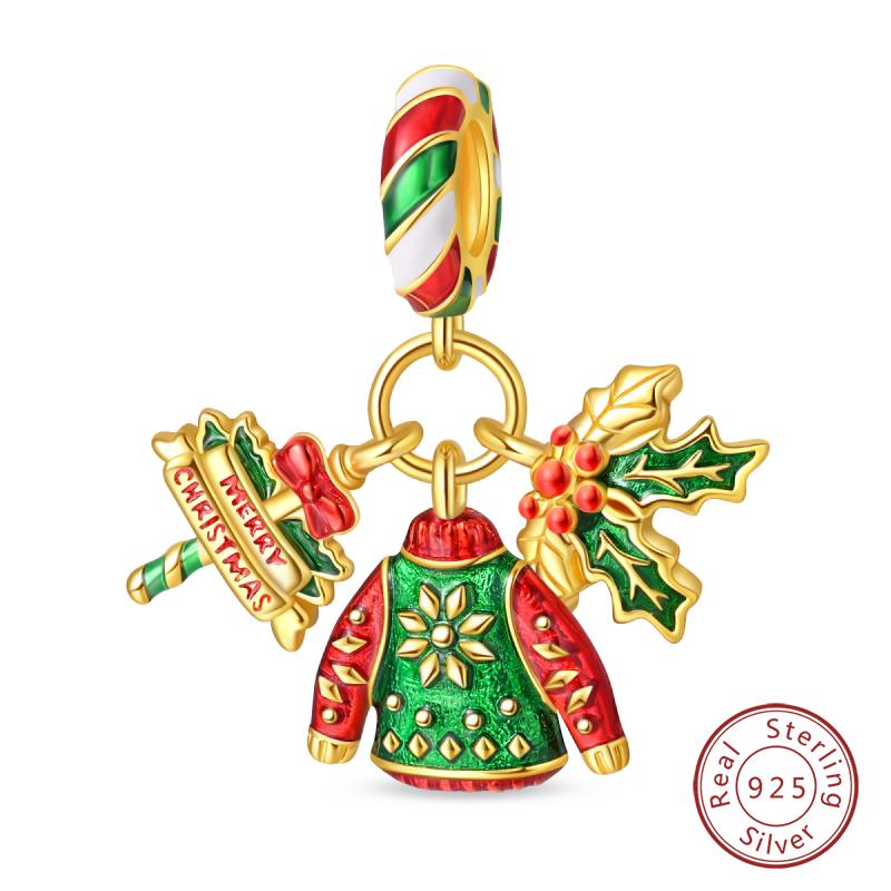 New Winter Charms Bead Copper Snowflake Snowman Penguin Deer Dangle Fit Bangle Bracelet Necklace Diy Jewelry