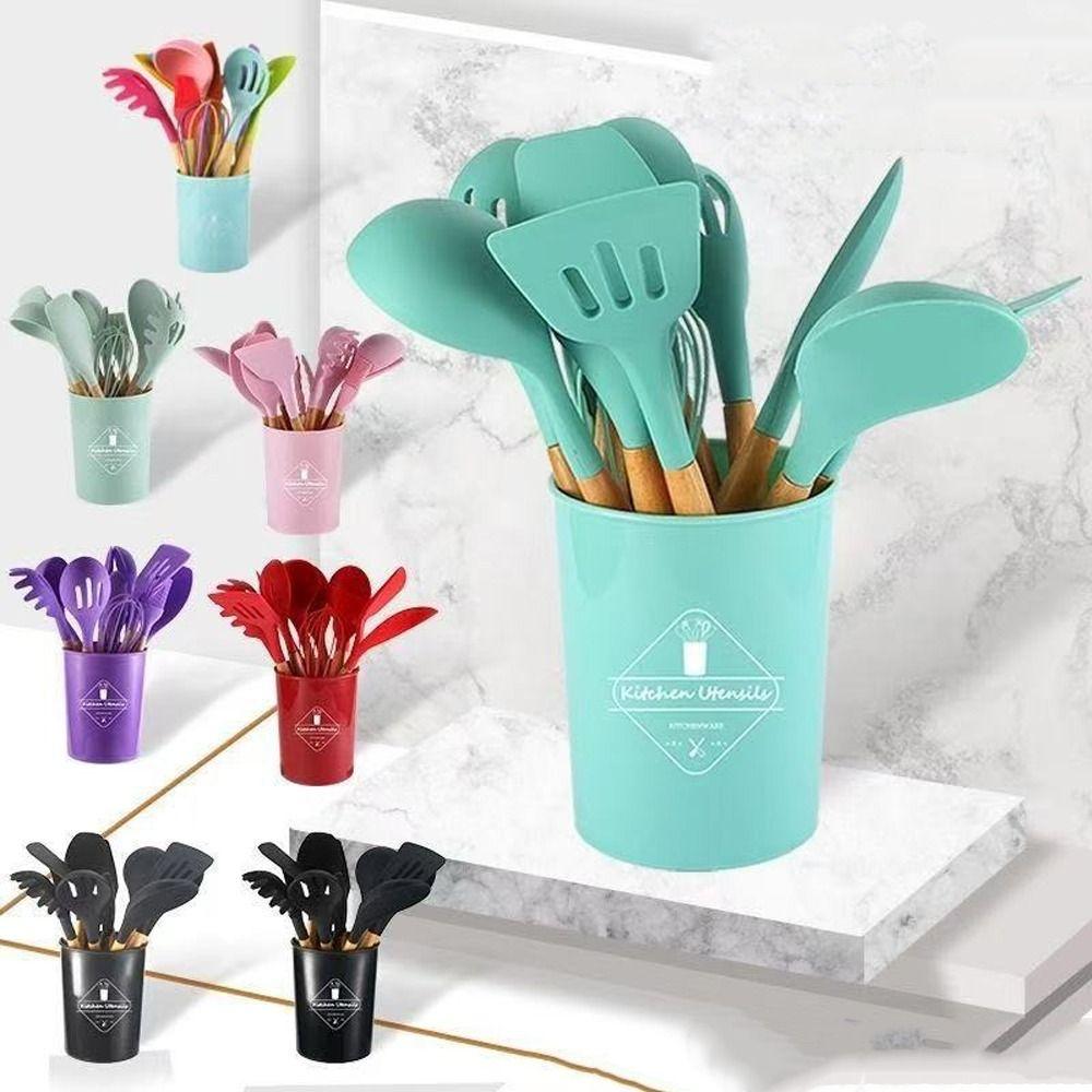 12pcs Heat Resistant Non-Stick Cookware Set Wooden Handle Baking Shovel Soup Spoon  Kitchen Use