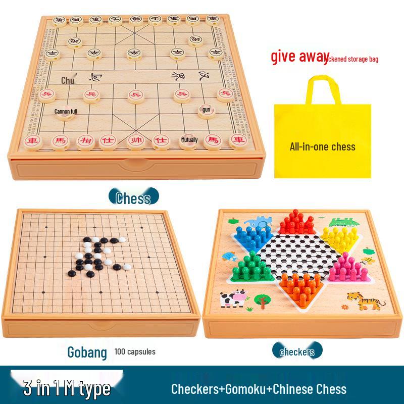 Multi-game Board Set: Ludo, Five-in-a-Row, Chinese Chess, Checkers, Animal Adventure, Kids' Chess