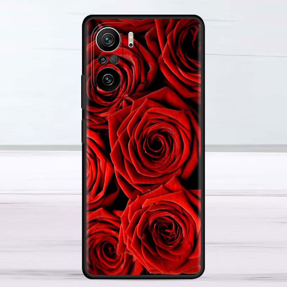Pouzdro pro Xiaomi Redmi Note 11 9S 10 9 8 7 9A 9C 9i K40 8T 10C 9T K50 silikonové pouzdro jasně červené květy růže