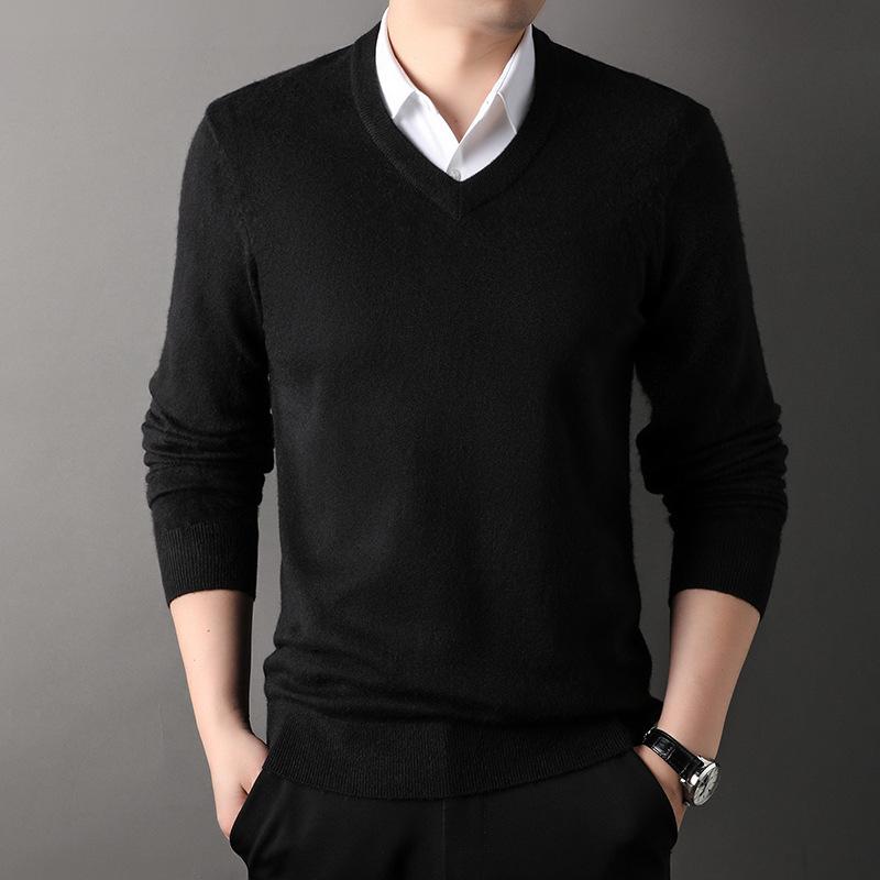 Men S Winter Thick V Neck Long Sleeve Pullover Knit Sweater