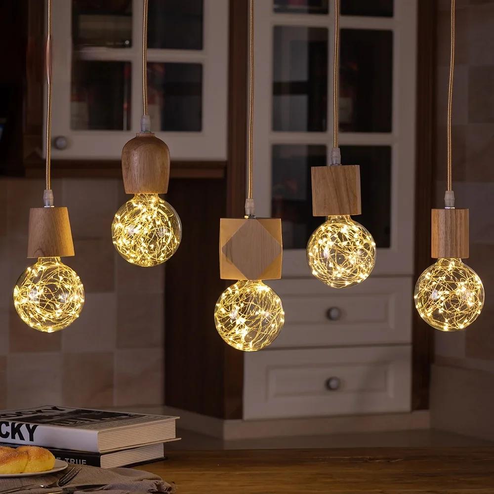 

Wood Pendant Lamp E27 Wooden Pendant Lights for Bedroom Home/living Room Decor Natural Color Vintage Hanging Lights Fixture Without Bulb