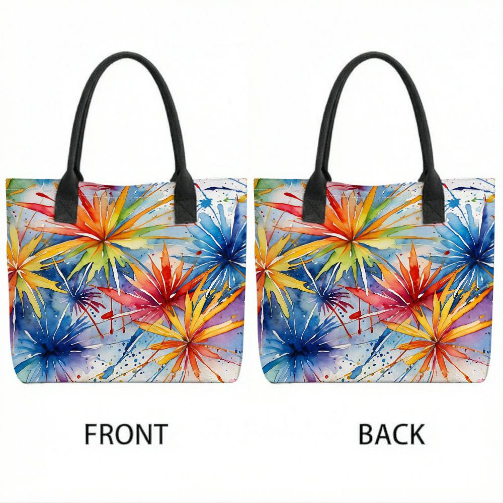 Watercolor Floral Print Tote Bag Casual Large Capacity Daily Shoulder Handbag