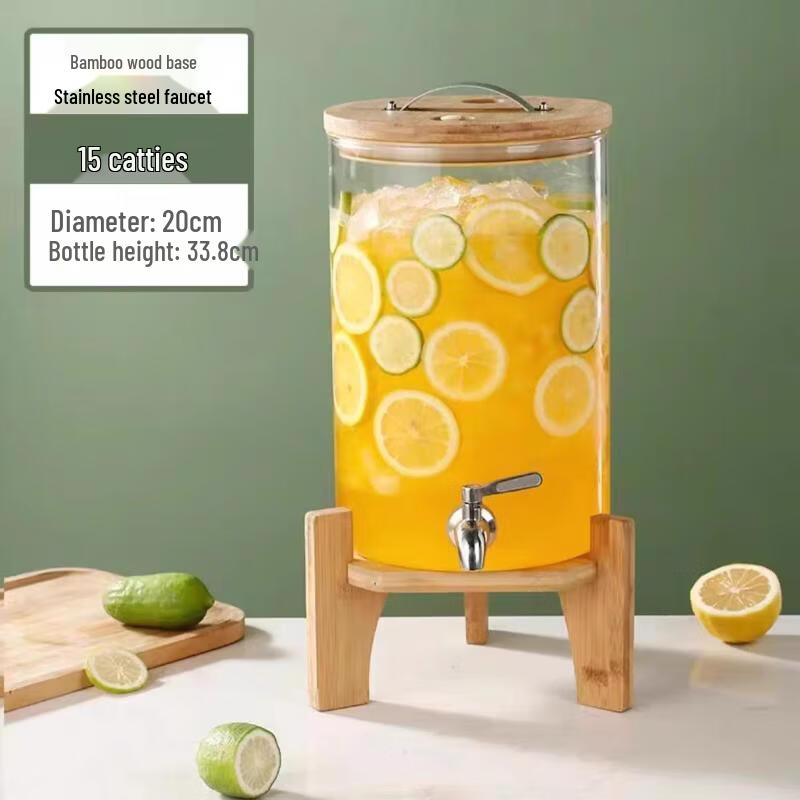 

Glass Beverage Dispenser with Bamboo Base and Faucet