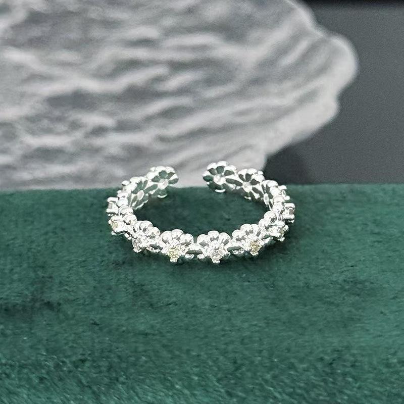 Simple Lace Hollow Open Ring Women'S Light Luxury Micro-Inlaid Zircon Temperament Sweet Jewelry