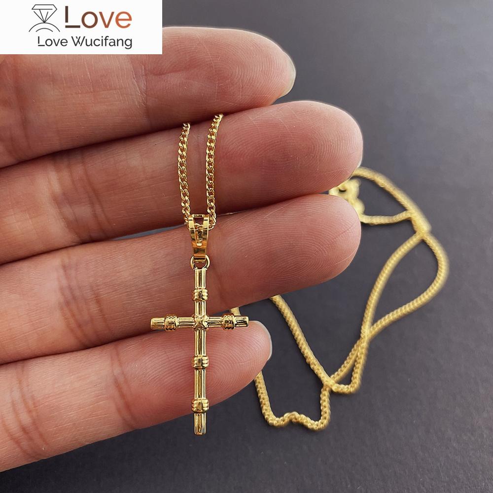 24K Gold Necklace Religious Faith Cross Pendant Necklace for Women & Men Jewelry Gifts