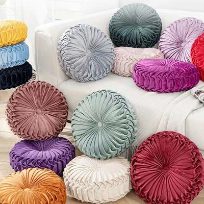 1Pcs Durable Solid Color Pumpkin Pillow Soft Velvet Decorative Throw Pillows 38cm Round Office Chair Cushion Home