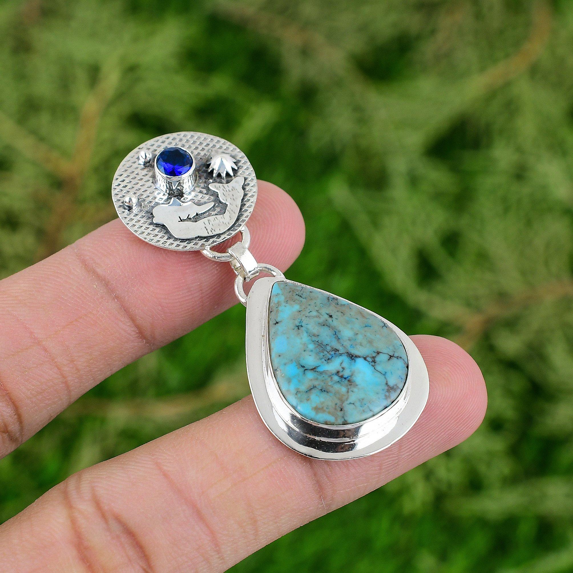 

Natural Tibetan Turquoise Tanzanite Quartz Pendant Jewelry 925 Sterling Silver