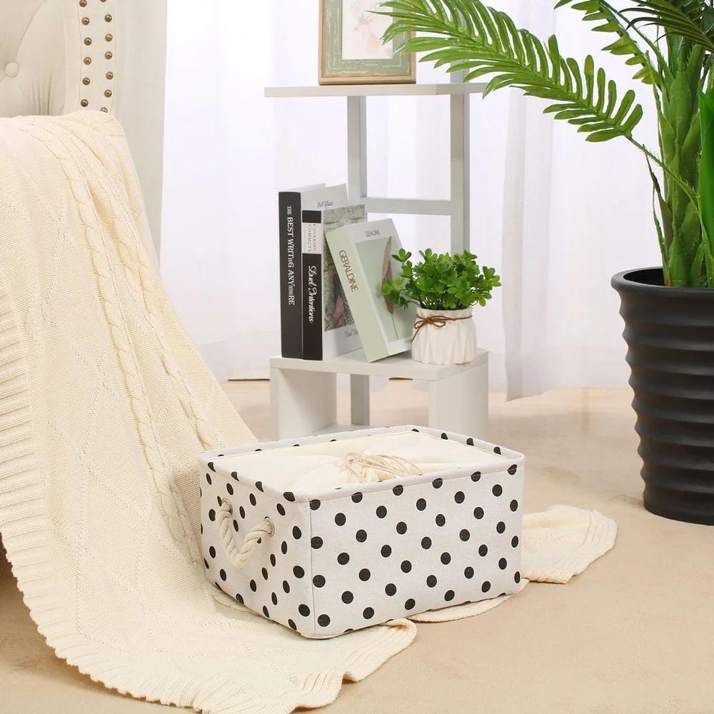 Foldable Canvas Storage Bins Eco-Friendly Fabric Organizer Basket with Handles Drawstring Cover Multisize Home Office Closet