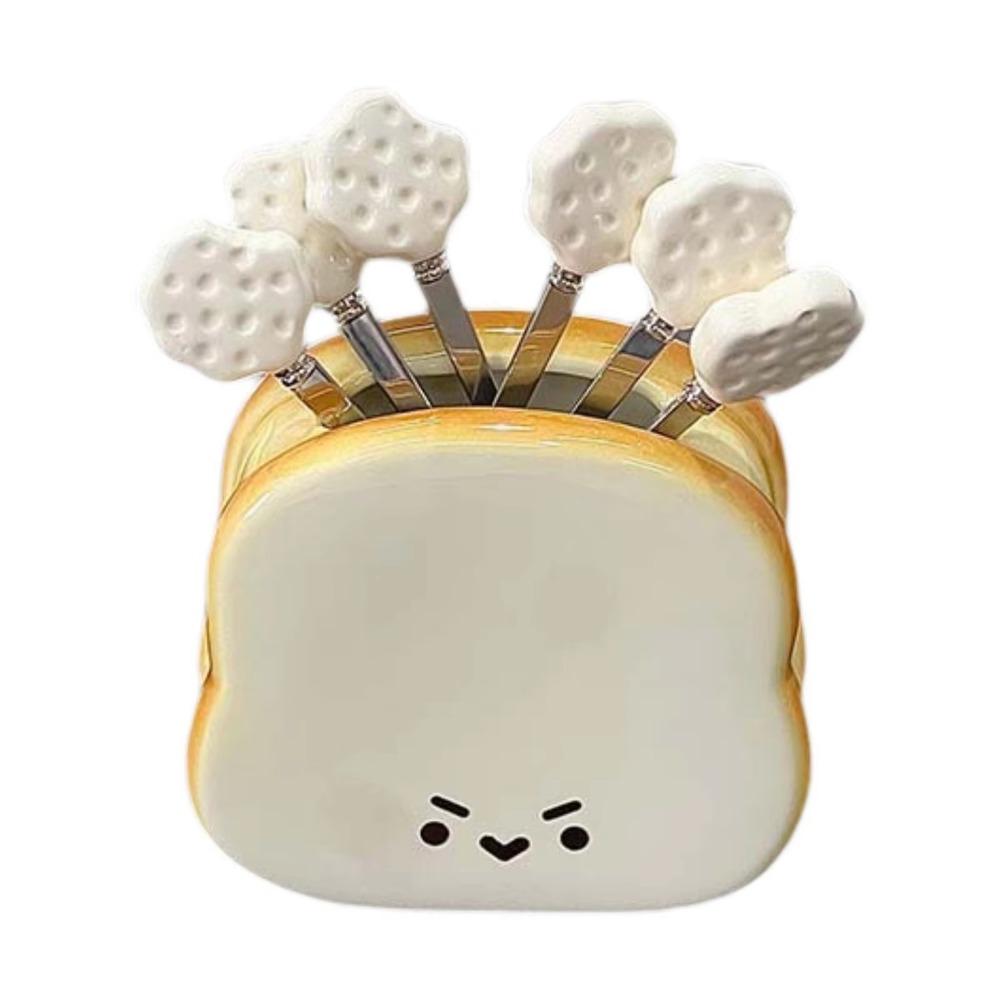

Stainless Steel Creative Food Picks Cartoon Bread Shape Cartoon Fruit Sticks Wedding белый