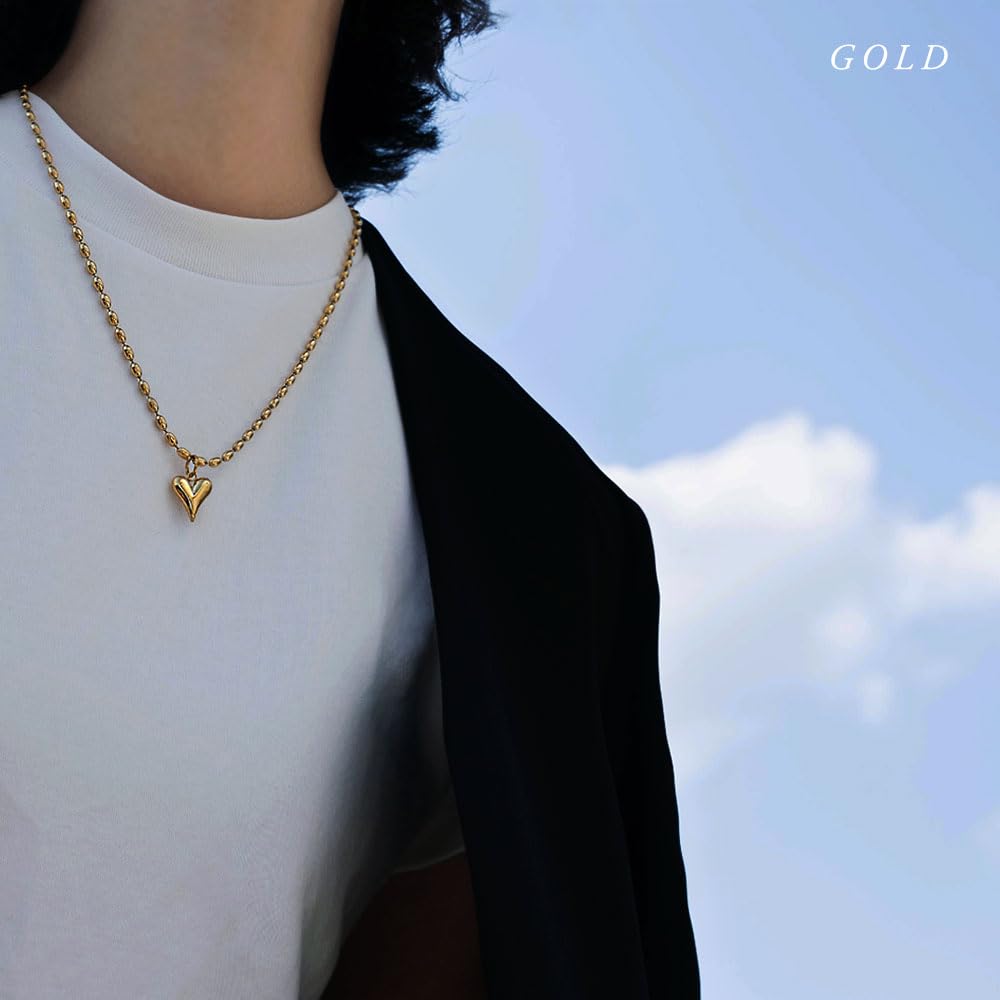 JewelVOX Necklace for Surgical Stainless Ball for Adults [JewelVOX] Women, Steel, Heart, Hypoallergenic, Chain, (Silver)