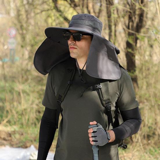 Unisex Summer Sun Hat Outdoor Sun Protection Cap with Neck Flap Breathable Large Brim Hat for Hiking Traveling Fishing