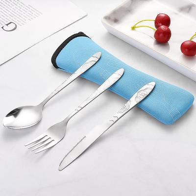 3pcs/set Dinnerware Portable Printed Stainless Steel Spoon Fork Steak Knife Set Travel Cutlery Table
