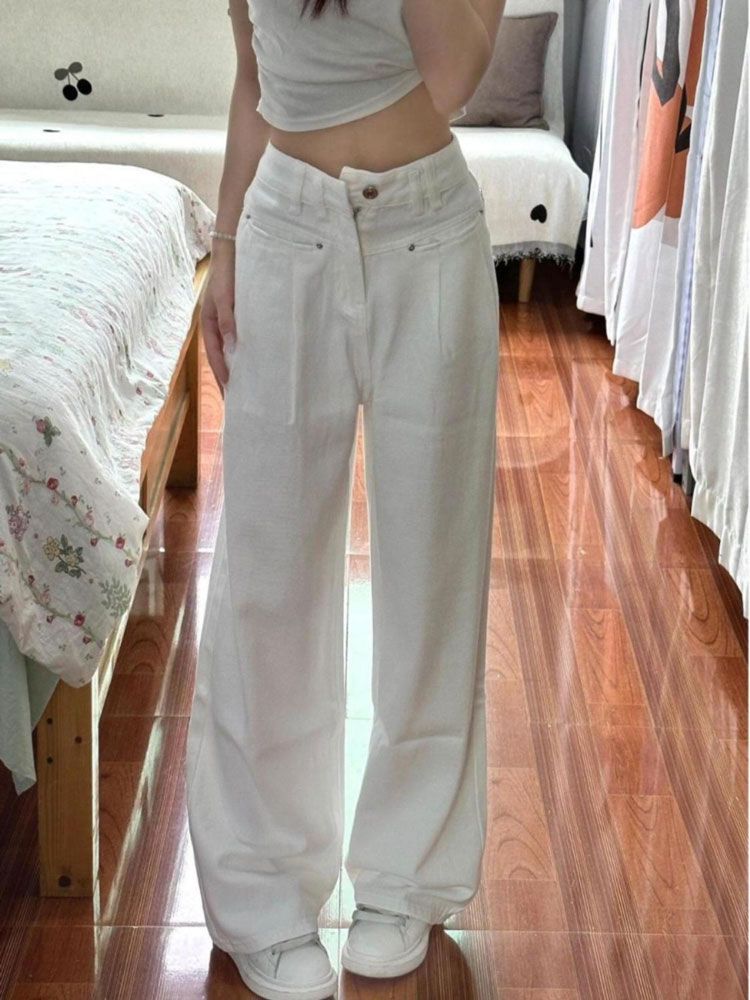 

Модные Удобные Белые Джинсы Пеплум Женские Годовые С Высокой Посадкой Свободные Драпированные Брюки Широкие Джинсы для Женщин Длинные Джинсовые Брюки 4XL