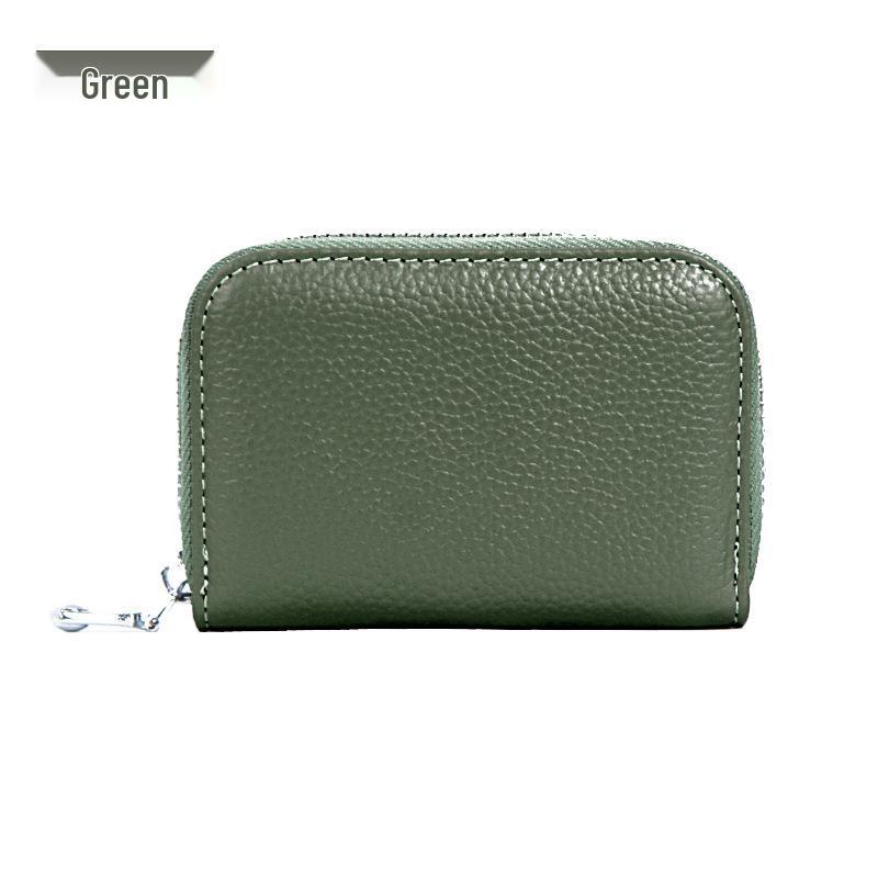 Accordion Top Grain Cowhide RFID Anti-Theft Multi-Card Zipper Leather ID Card Holder