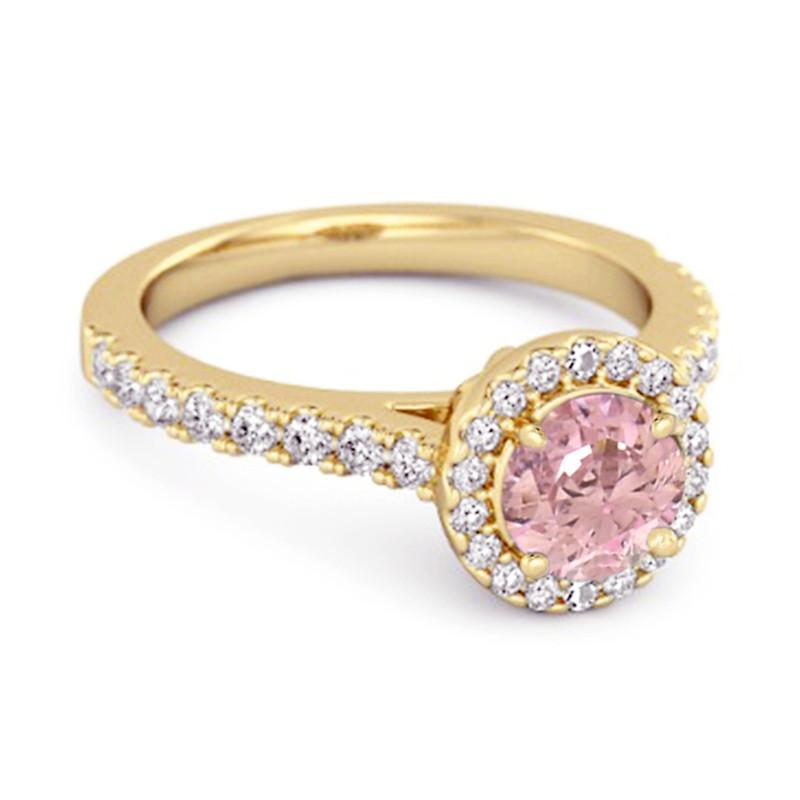 Pink CZ Round Halo Accents Women Wedding Ring  - 925 Sterling Silver Gold Vermeil