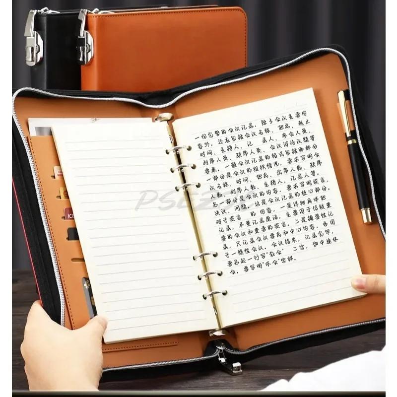 A5 Business Password Notebook with Lock Zipper Bag Notebook Loose Leaf Diary Meeting Minutes Notebook