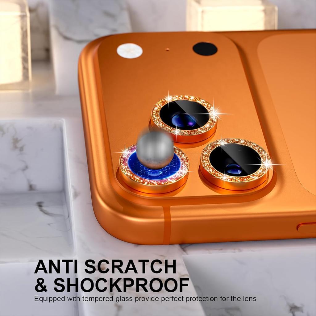 Glitter Orange Camera Lens Screen Protector Cover For iPhone 17 Pro Max Air 17Pro iPhone17 Tempered Glass Protection Decoration Phone Accessories