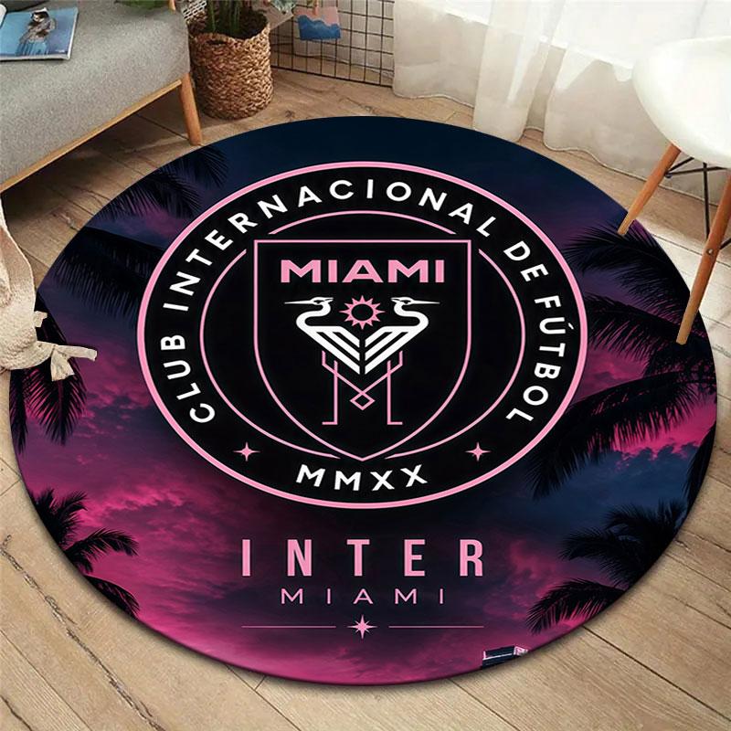 Inter Miami CF Round Area Rug,Carpet Rug for Living Room Bedroom Sofa Playroom Decor,Non-slip Floor Mat