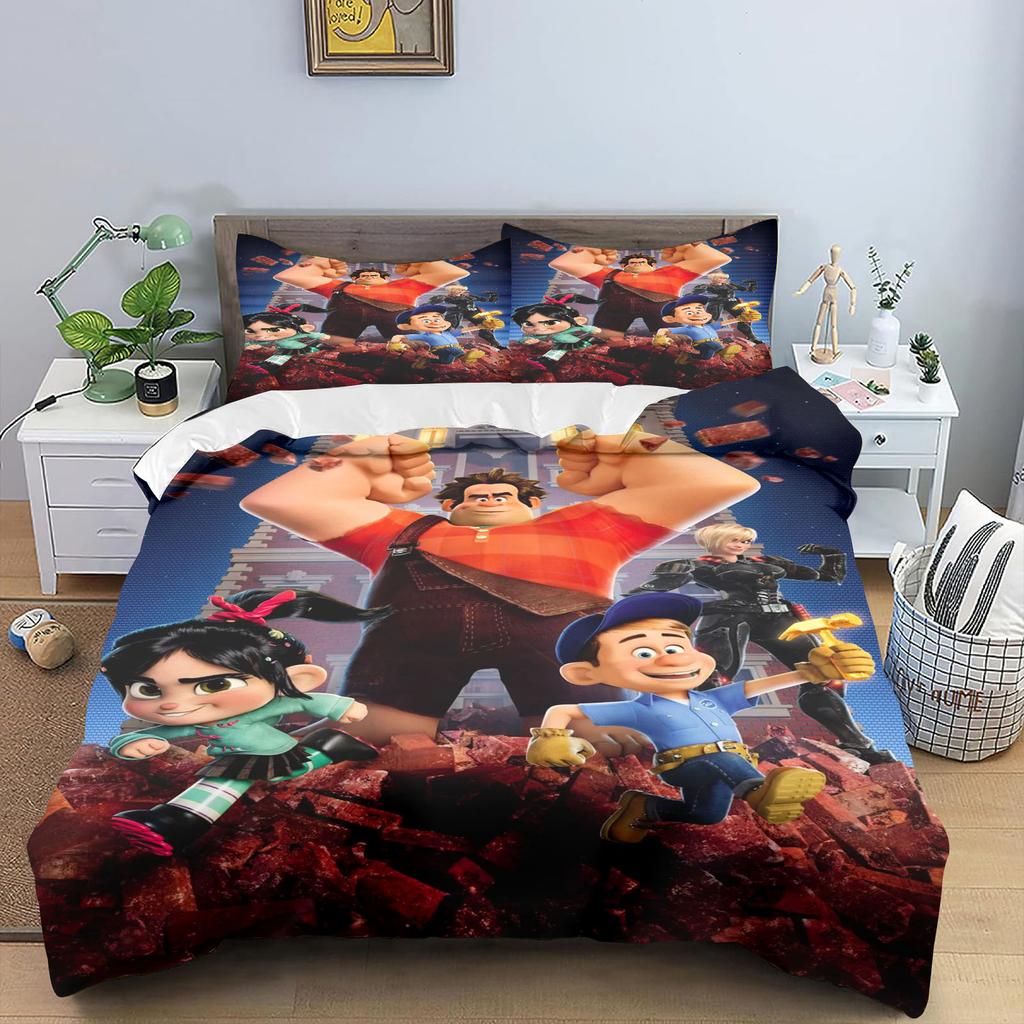 Wreck-It Ralph Bettwäsche-Set für Kinder King Size Luxusbezug 100% Polyester 3-teilig Weihnachtsgeschenke Heimdekoration