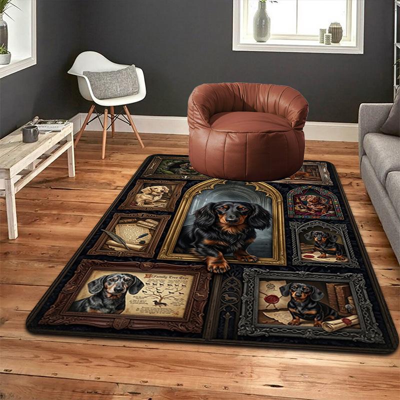 Dachshund Legacy Pattern Rug Floor Mat for Living Room or Bedroom Soft and Comfortable Carpet a Gift for Birthday and Holiday.