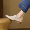 Fashion 2025 Summer Covered Toe Genuine Leather Slippers Women Thick Heels Casual Mules Summer Daily Walk Sheepskin Leather Slippers