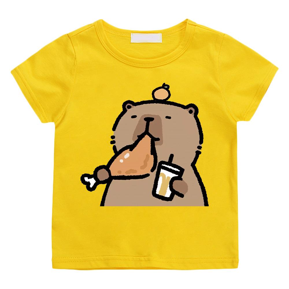 Anime Print Capybara Cartoon T-shirt Kawaii Cute Tee-shirt Casual 100%Cotton CartoonPrint Short Sleeve Tshirt Camisetas Children