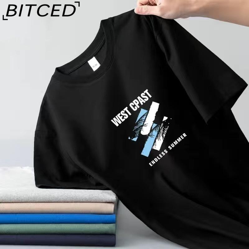 BITCED Cotton Short Sleeve T-shirt Men's Fashion Loose Half Sleeve Shirt Printed Compassionate Shirt
