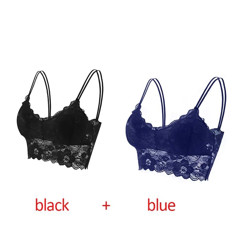 2Pcs Sexy Bra Women's Lace Bralette Floral Lingerie Underwear Wireless Padded Brassiere Seamless Ultra Strap Wire Free Bras Vest