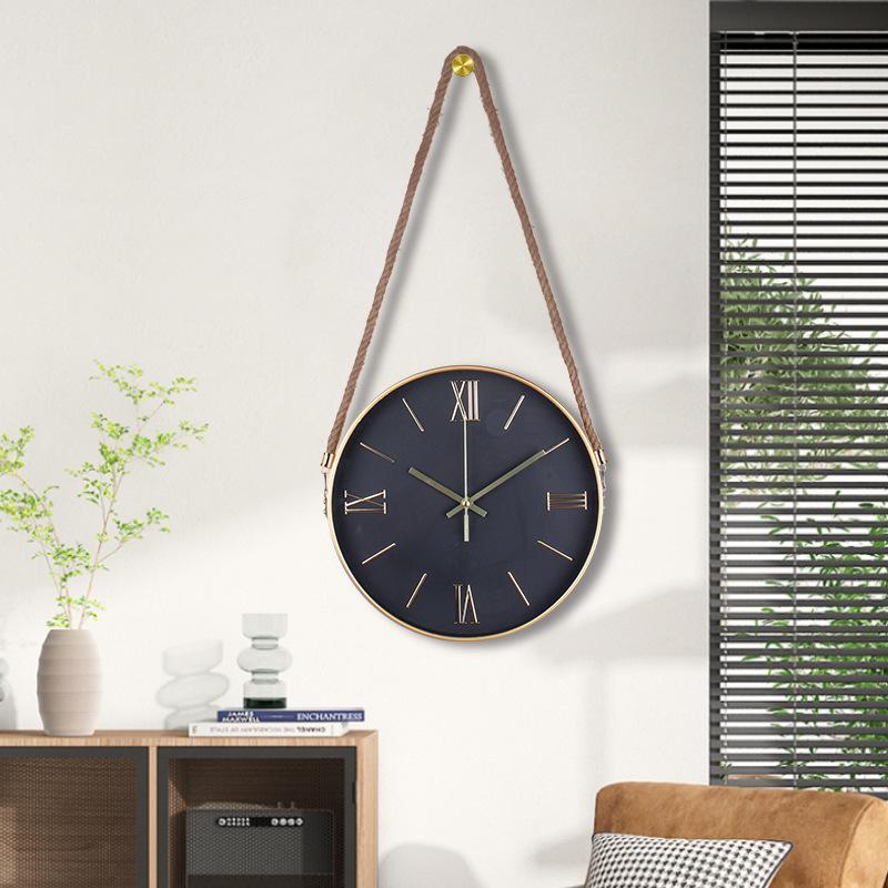 Simple Hanging Rope Wall Clock, Creative Fashion Clock, Wall Clock, Living Room Wall Clock, 12-inch Quartz Clock for Home Use