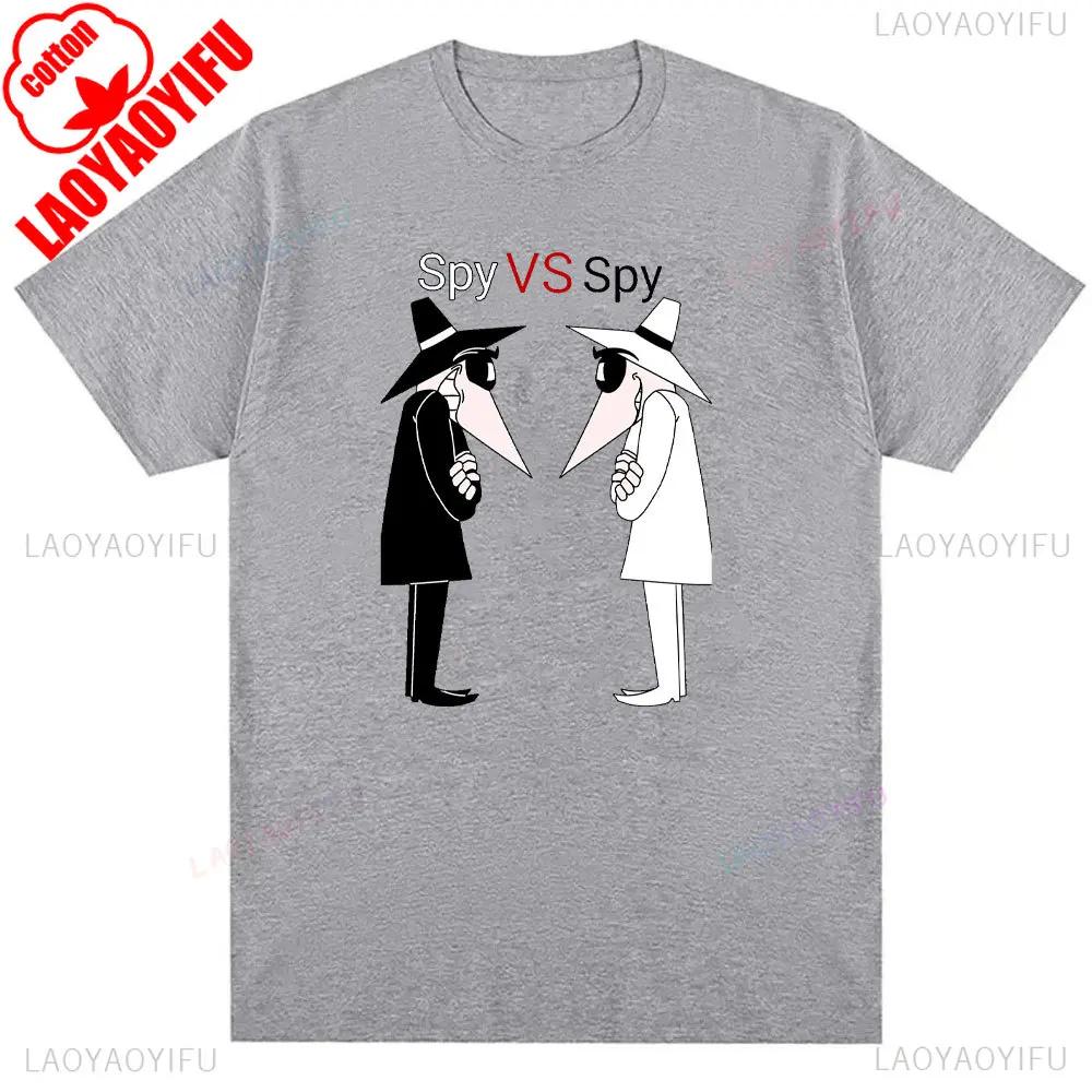Mens Spy Vs Spy Graphic T Shirt Summer Cotton Crew Neck Retro 80s Cartoon Print Funny Humorous Vintage Style Fashion Tee Shirts