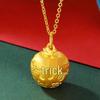 Golden Apple Pendant with Auspicious Chinese Words - Fashion Necklace