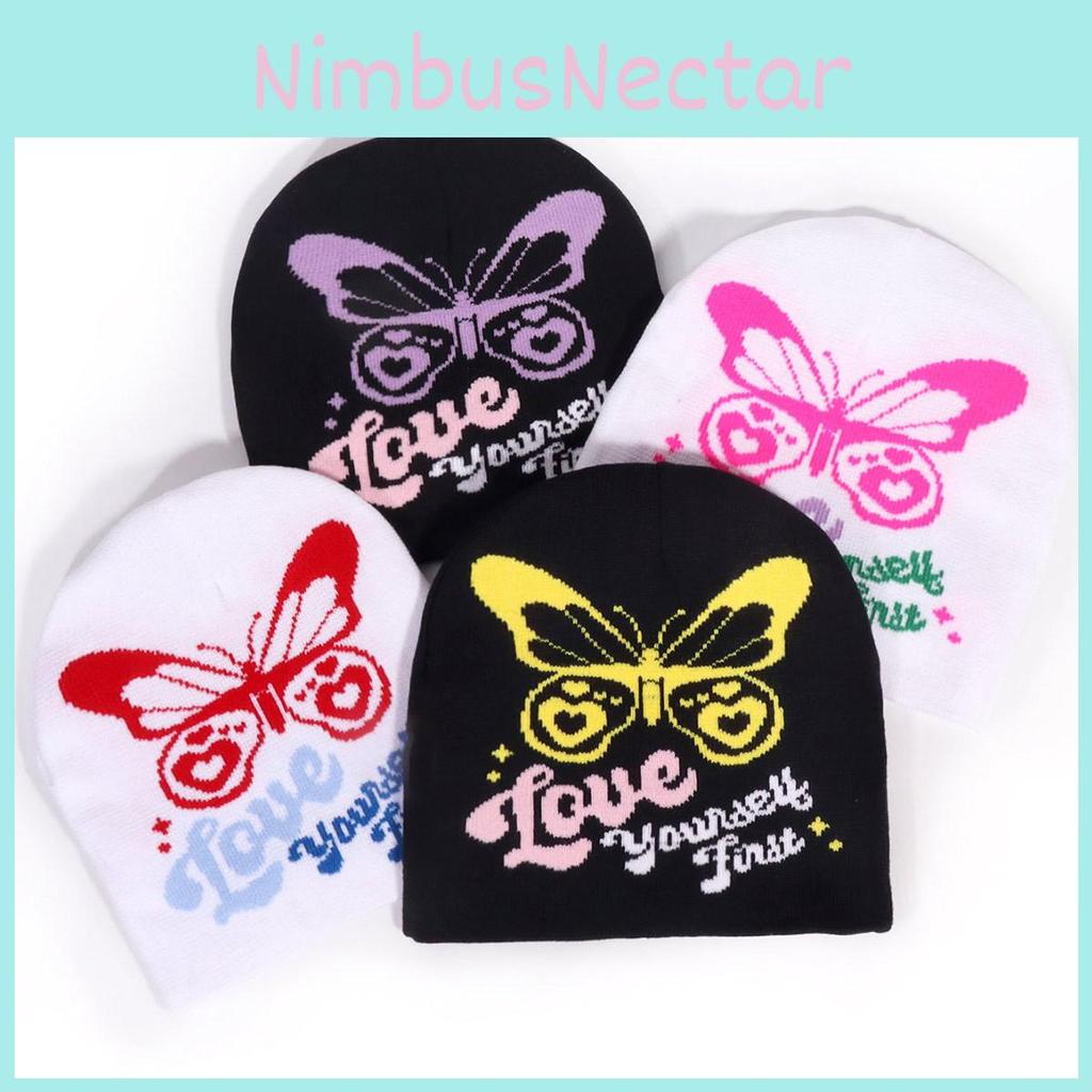 Butterfly Pattern Knit Hat For Women Men Warm Beanie Winter Autumn Street Style