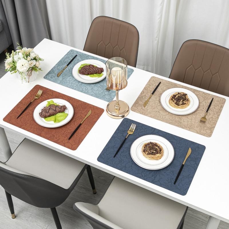 Nordic Embossed PVC Leather Placemats Heat Resistant Non Slip Dining Table Mats Elegant Hotel Home Western Food Table Pads