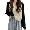 Plus Size Women's Color Block Hoodie with Patchwork Raglan Sleeves - Autumn/Winter 2025 Korean Style Zippered Hooded Top