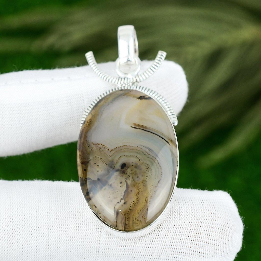 Oval Natural Montana Agate 925 Sterling Silver Daughter Birthday Unique Pendant