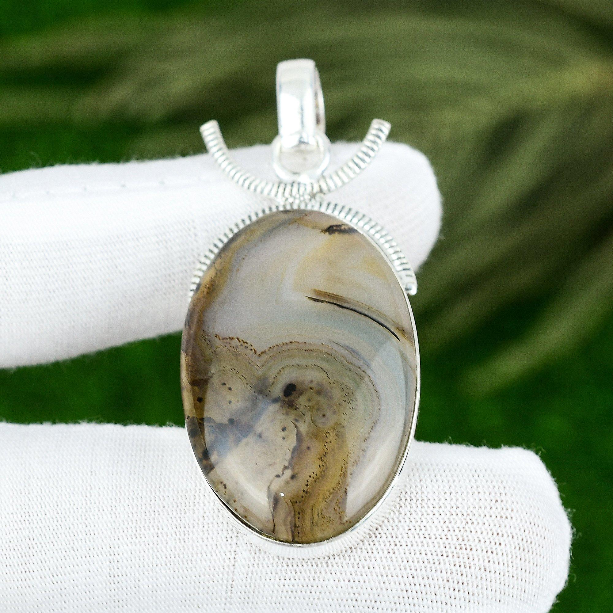 Овальный Натуральный Монтанский Агат Серебро 925 пробы Дочь День рождения Уникальный кулон