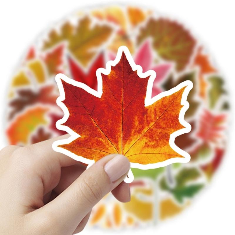50 Sheets Removable Autumn Leaf Design Stickers For Notebook Wall Phone Cases Paper Maple Leaf Sticker Decorative Art