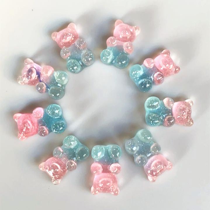 Kawaii 17mm Glitter Gradient Resin Gummy Bear Charms for DIY Jewelry Craft Scrapbook Decoration Accessories