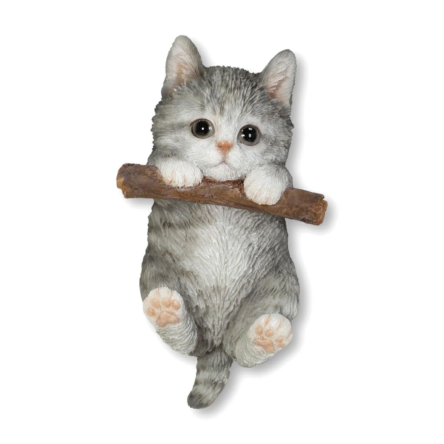 Woobia Tabby Cat Holding a Wooden Stick Magnet x x cm Doll Figurine Ornament Animal Garden Decoration Realistic Cute Cat H23076 4.8 2.3 8.5
