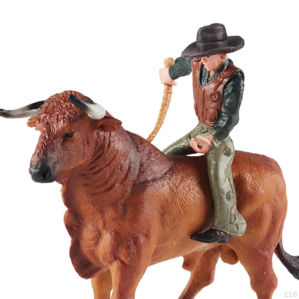 Bull Riding Figurine Miniature Cattle Figure Role Farm Cow for Fairy Garden Micro