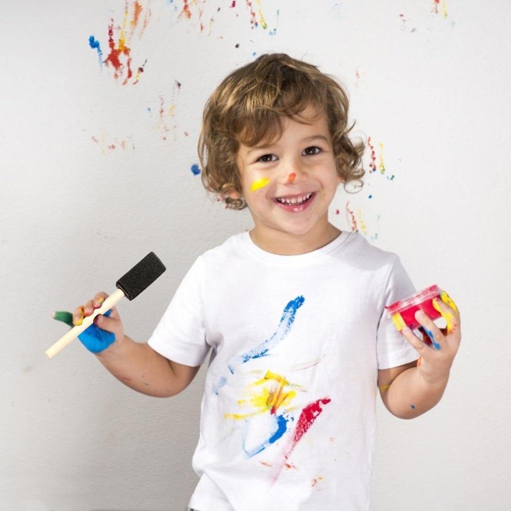 25 Pieces 1-Inch Foam Brush Set Sponge Paint Brushes Wooden Handle Lightweight for Students Family