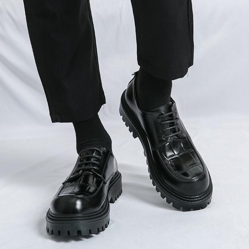 Thick soled men's leather shoes Leisure British design style Daily Business Office Outdoor party street youth walking shoes