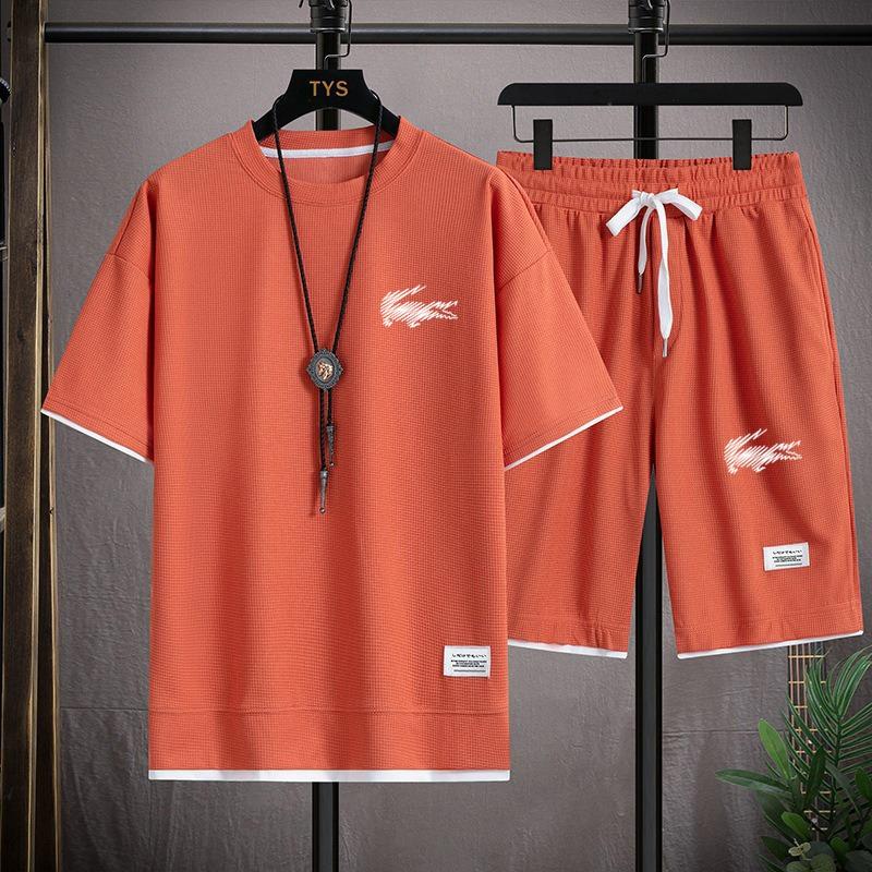 2025 Sports Fashion Casual Men's Suit Summer Korean Men's Short-sleeved T-shirt + Five-point Shorts Two-piece Set