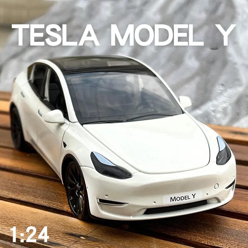 WSGR9 1:24 Tesla Model Y Model 3 Model S Metal Alloy Diecast Toy Car Model Sound And Light Children's Toy Collectibles Birthday Gifts