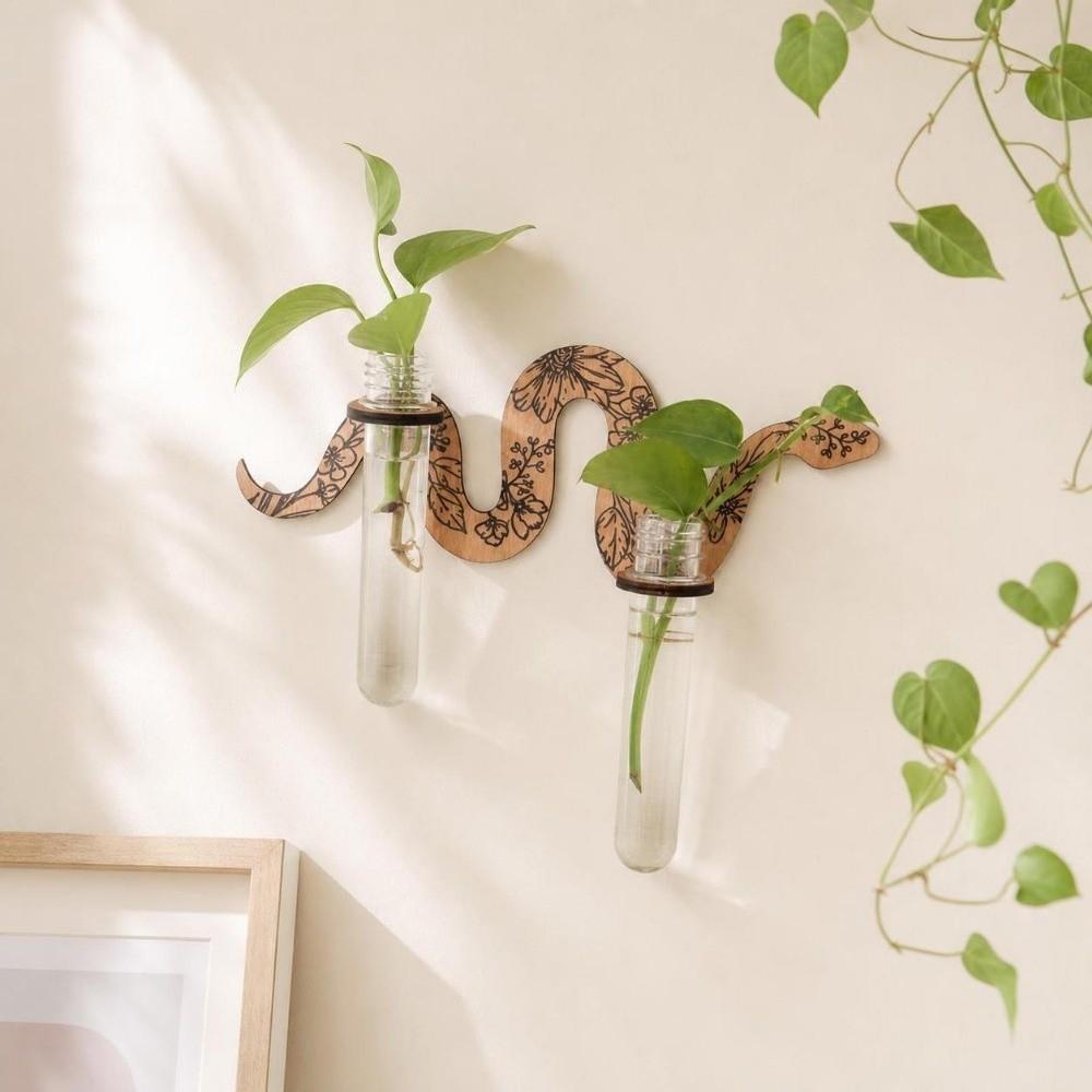 Vase Wall Mounted Planter Wooden Flower Pot Water Plant Tube Stand Planter Holder Living Room