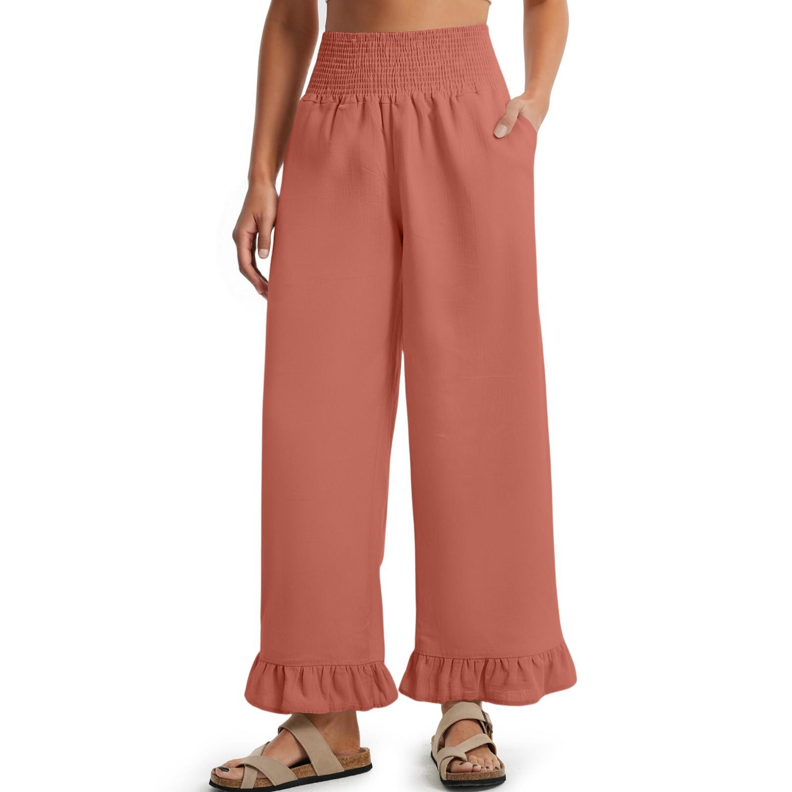 

Женские брюки-палаццо, летние повседневные струящиеся брюки с широкими штанинами, наряды для пляжа, путешествий, отпуска XL