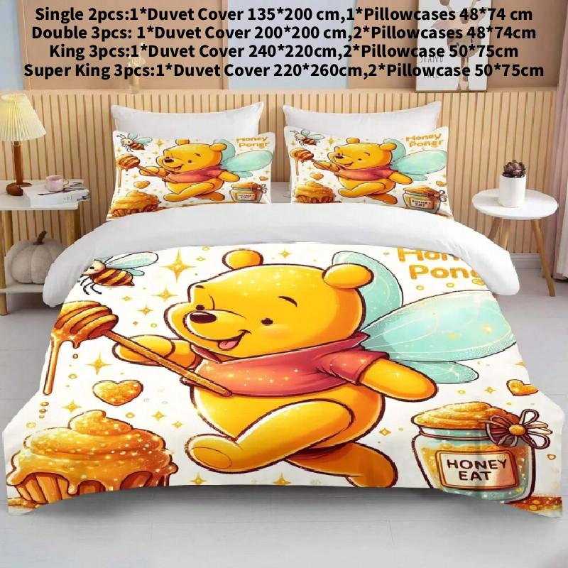 Set Biancheria da Letto per Bambini Winnie the Pooh in Flanella e Colori Vivaci per Decorazione Stanza Bambini
