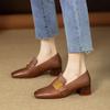 New Leather Women Pumps Square Toe Thick Heel Mary Jean Shoes Slip On Elegant Temperament Daily Shoes Handmade
